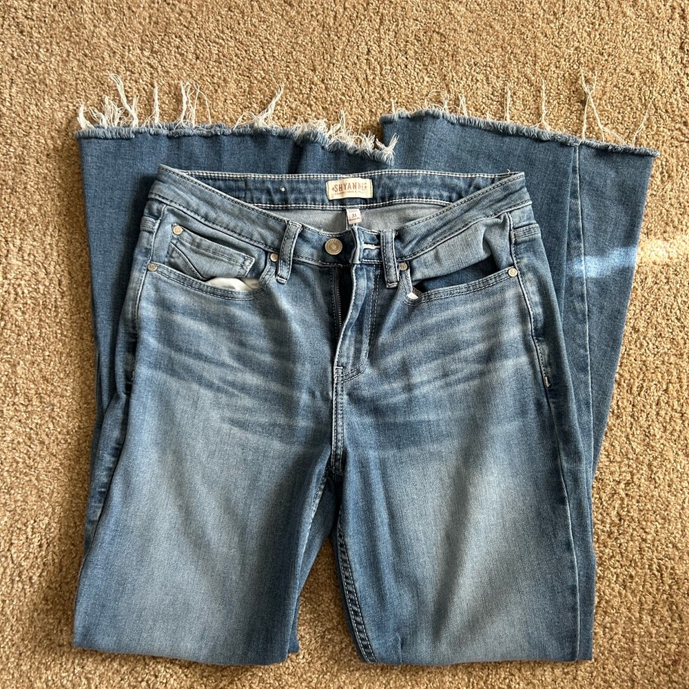 Shyanne Light Blue Frayed Hem Flare Jeans